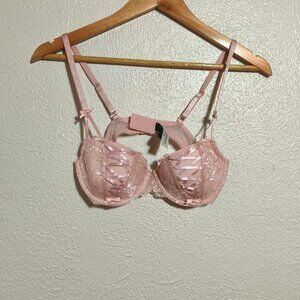 Adore Me Lace Up Lace Contour Bra sz 34C Pink Regency Coquette Romantic